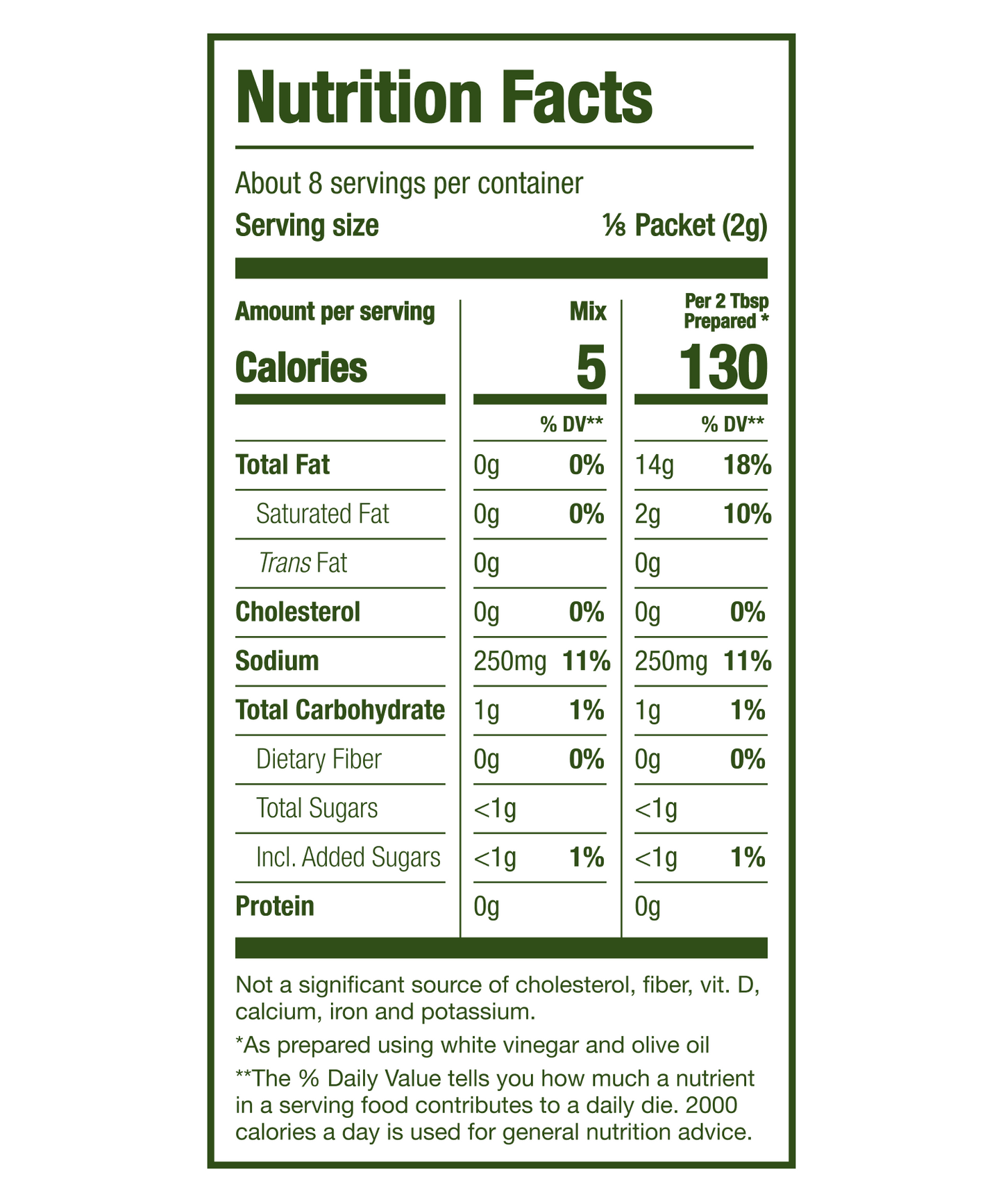 Dressi! Salad Dressing Mix - House Dressing - Nutrition Facts