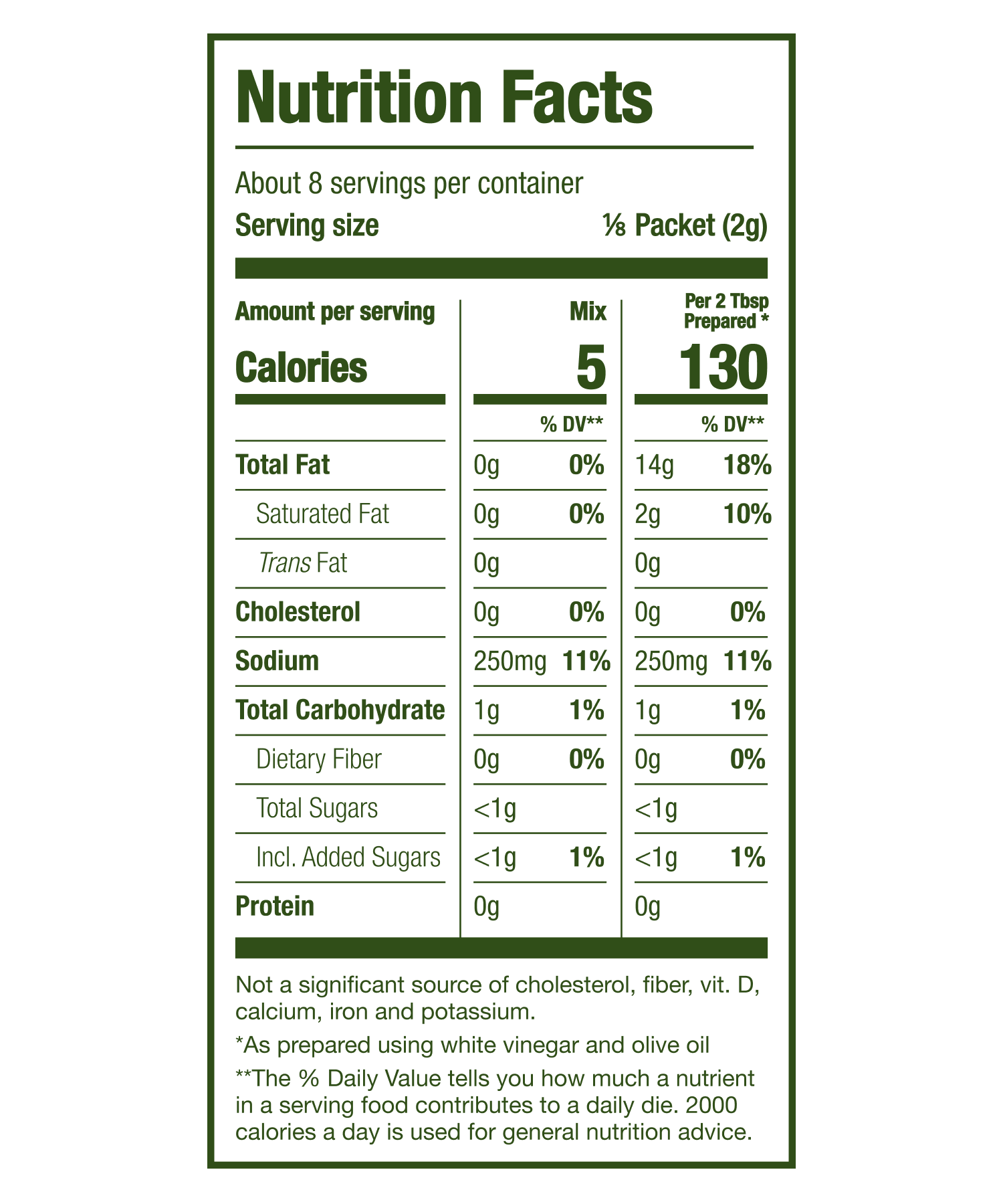 Dressi! Salad Dressing Mix - House Dressing - Nutrition Facts
